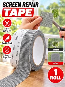 1pc Self-Adhesive Screen Repair Patch, 5cm*2m Customizable Fine Mesh Repair Tape, Suitable For Window Screen Hole/Crack Repair, Mosquito Net Repair, Strong Adhesion And Easy Operation, Home Door/Window Screen Repair Tool, Gray/White/Black Optional - A*Grey - View 2