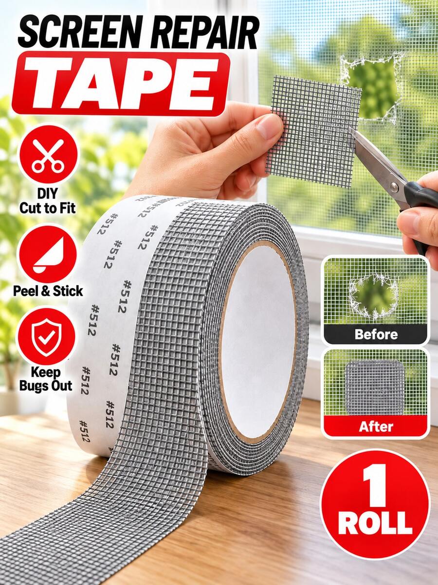 1pc Self-Adhesive Screen Repair Patch, 5cm*2m Customizable Fine Mesh Repair Tape, Suitable For Window Screen Hole/Crack Repair, Mosquito Net Repair, Strong Adhesion And Easy Operation, Home Door/Window Screen Repair Tool, Gray/White/Black Optional