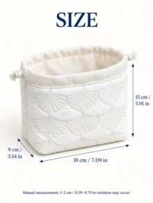 Quilted Drawstring Makeup Storage Bag, Shell Pattern Beauty Sponge And Powder Puff Organizer, Foldable Cosmetic Pouch For Hanging, Wall Mount, Vanity Table, Bedroom, Bathroom And Travel Use - Multicolor - View 2