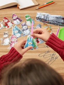 12pcs/Set Christmas Crystal Snowman Diamond Painting, Irregular Rhinestone DIY Double-Sided Sticker Pendant, Winter Christmas Crystal Hanging Decoration, DIY Keychain, Christmas Tree Decoration, Holiday Decor, Party Favor (Includes Tools) - Multicolor - View 2