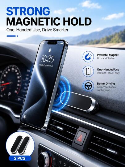 2pcs Flat Magnetic Phone Holder, Car Phone Mount, Suitable For Car Dashboard, Truck Phone Holder, Universal Adhesive Wall Magnetic Holder Set, Suitable For Tablet, Smartphone, Compatible With IPhone, Hands-Free, Car Accessories, Travel Essentials