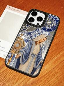 Vintage Art Mirror Phone Case Blue Porcelain Pattern Virgin Mary Portrait Print Protective Shell Lens Anti-Drop Multi-Model Compatible Mirror Protective Phone Case, Suitable For IPhone 13/11/17/17 Pro/16/14/15/15 Pro/15 Plus/15 Pro Max/X/Xs Max/Xr/11 Pro/12 Pro/13 Pro/14 Pro/11 Pro Max/12 Pro Max/13 Pro Max/14 Pro Max/14 Plus/17 Pro Max/17 Air, Spring Gift, Can Be Used As Makeup Mirror, Valentine's Day Gift For Girlfriend 18/18promax Christmas Gift - Multicolor - View 1