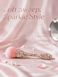 2pcs Luxury Rhinestone Makeup Brushes, Selected Fine Nylon Bristles, Smooth Application For Perfect Powder Makeup Effect, Gentle On Skin, Suitable For All Skin Types, Great For Daily Makeup And Touch-Ups, Exquisite Appearance Combining Aesthetics And Practicality - Multicolor - View 3