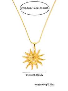 1pc Fashion Vintage Swirl Sun Necklace, Retro Style Jewelry Gift, Suitable For Women's Daily Wear - Yellow Gold - View 5