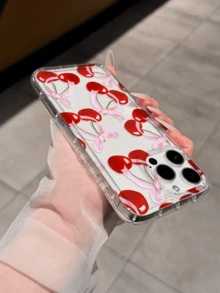 Japanese & Korean Sweet Bow & Cherry Anti-Drop Soft Phone Case Compatible With Apple 18 Pro Max/17 Pro Max/16 Pro Max/15 Plus/14/13/12/11/XR/XS/7P And Other Models, Holiday Gift For Men & Women - Clear - View 3