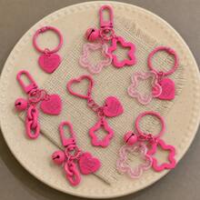 14 Pcs Y2K Rose Red Heart + Hollow Star Keychain, Earphone Accessory Decorative Pendant Letter Tag Bell Bag Charm, Cute Alloy Key Pendant, Suitable For Backpack, Car Keys, Girls Gift - Magenta Set - View 4