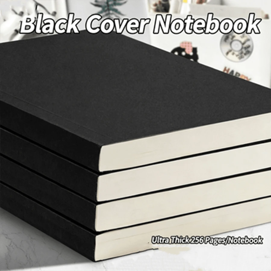 1pc Premium Black Cardstock Notebook - 256 Pages, Square Blank Drawing Pad, Suitable For Office And Students - A - View 1