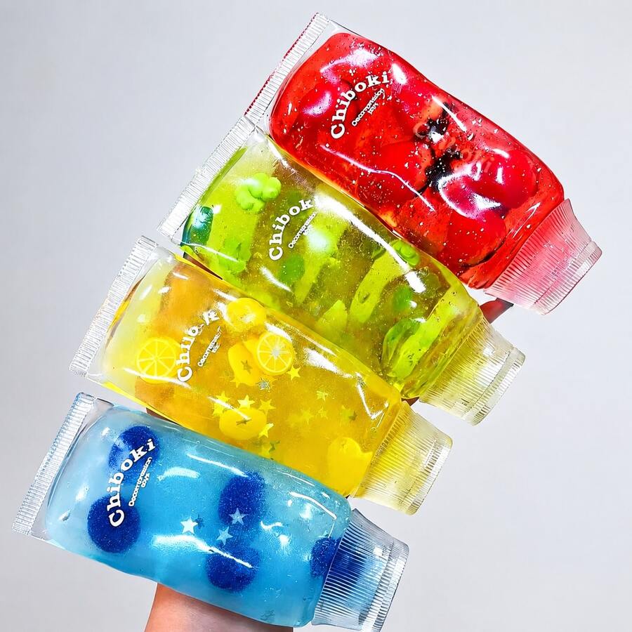 1pc Chiboki Fruit Tube Squeeze Toy, Transparent Glitter Sequin Squishy, Cute Fruit Bead Stress Relief Toy, Anxiety Relief, Creative Desktop Fidget Toy For Kids