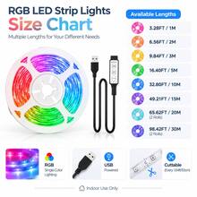 1pc USB 5V RGB LED Strip Lights, 3-Key Inline Controller, Self-Adhesive, Cuttable, Multi-Mode Color Changing LED Light, For TV Backlight, Bedroom, Gaming Room, Holiday & Party Decor - 3Key RGB - View 2