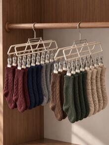 1Pc Multi-Functional Adjustable Hanger, Balcony Drying Rack With Underwear Clips, For Clothes, Pants, Skirts, Socks, Hats, Scarves & Belts, Multi-Purpose Organizer Hanger, Must-Have For Wardrobe & Closet Autumn-Winter Seasonal Storage - Multicolor - View 3