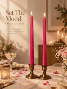Bright Pink Taper Candles, 4/8pcs Drip-Free Magenta Dinner Candles, Long Burning Unscented Candles, Suitable For Weddings, Home Decor, Tabletop, Romantic Gatherings And Holiday Decorations - one-size - View 8