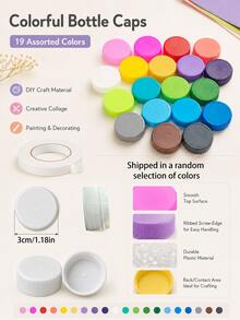 100pcs/1pc - 19 Colors Assorted Plastic Bottle Caps, Suitable For Round DIY Craft Materials, Used For Creative Collage, Painting, Scrapbooking, Photo Frame Decoration, Handmade Art Projects And Craft Supplies - Multicolor - View 8