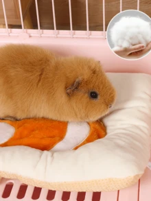 1pc Soft Plush Pet Blanket Bed, Suitable For Guinea Pigs, Rabbits, Hamsters, Rats, Warm Comfortable Sleep Insulation Pad, Cute Cartoon Pattern, Orange White/Brown, Small Animal Cage Accessory, Easy To Clean - Multicolor - View 9