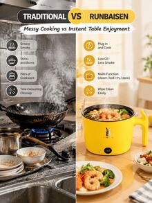 SMEGGEMS Multifunctional Non-Stick Pan, Rice Cooker, Electric Frying Pan, Electric Wok, Electric Pressure Cooker, Mini Hot Pot. Portable And Compact, Easy To Clean, With A Non-Stick Coating, Suitable For Both Indoor And Outdoor Use, A Kitchen Essential. - Yellow - View 5