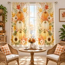2pcs Autumn Harvest Pumpkin Maple Leaf Sunflower Pattern Printed Semi-Sheer Curtains, 90GSM Polyester Fiber Semi-Sheer Privacy Protection, Easy Installation, Quick Dry, Washable And Fade-Resistant, Lightweight Removable Curtains, Suitable For Home, Room, Kitchen And Other Partitions Or Decoration - Multicolor - View 7