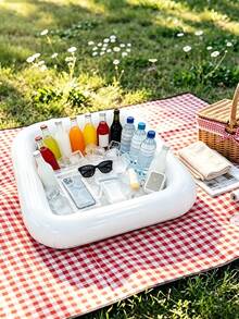 1pc PVC Inflatable Floating Bar Tray, Waterproof Floating Drink Holder, Portable Beverage Service Tray, Suitable For Swimming Pool Party, Beach Camping, Backyard Gathering, Hot Tub, Picnic, Summer Outdoor Party Supplies - A - View 2