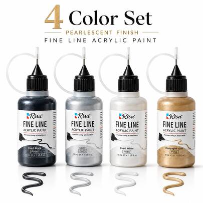 Set de 4 Colores de Delineador Acrílico Metálico Perlado 3D, Botellas de 30ml con Punta de Aguja de Precisión para Líneas Finas, Dibujo de Detalles Suaves Elevados para Vidrio, Cerámica, Tarjetas, Metal & Manualidades DIY