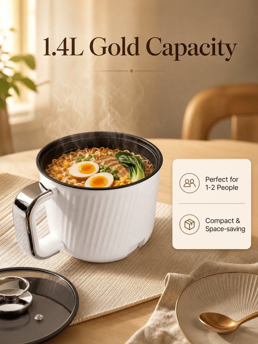 Multifunctional Mini Electric Cooking Pot With Steamer, 1.8L Non-Stick Electric Hot Pot, Dual Power Control Ramen Pot, Suitable For Dorm, Office And Single Household - White Single-layer - View 1