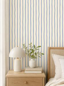 SUPSTICKER Soft Blue & Cream Self-Adhesive Wallpaper, 3 Patterns: Stripes, Plaid & Polka Dots, Suitable For Bedroom, Living Room & Study - 1PC - View 9