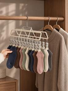 1Pc Multi-Functional Adjustable Hanger, Balcony Drying Rack With Underwear Clips, For Clothes, Pants, Skirts, Socks, Hats, Scarves & Belts, Multi-Purpose Organizer Hanger, Must-Have For Wardrobe & Closet Autumn-Winter Seasonal Storage - Multicolor - View 2