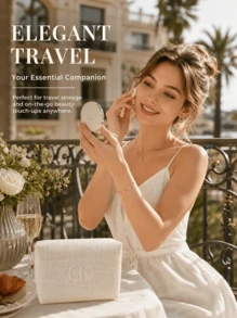 Túi đựng mỹ phẩm vuông Dior màu kem họa tiết kẻ caro vải lanh dập nổi CD, túi đựng đồ vệ sinh cá nhân du lịch, túi đựng trang điểm cầm tay, túi xách thời trang, quà tặng hoàn hảo - Túi vải cotton linen kẻ caro màu trắng - Xem 2