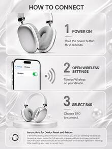 New B40 Over-Ear Wireless Headphones, Bluetooth 5.3, HiFi Stereo, HD Call, Low Latency, Rotatable & Extendable Design, Long Battery Life, Type-C Charging, Portable Travel, Suitable For Phone, Computer And Gaming - View 10
