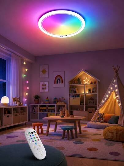 The RGB Sensor Ceiling Light Supports Rechargeable Use And Can Be Easily Controlled With A Remote. Its Colorful Lighting Effects Add Layers To Any Space, Meeting Everyday Lighting And Decorative Needs, Making Every Corner Pop.