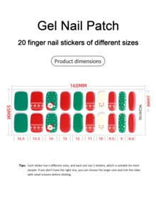 Christmas Semi Cured Gel Nail Strips, 20Pcs Long Lasting Salon Quality Wraps, Easy Apply & Remove Gel Nail Stickers With UV Light - Multicolor - View 4