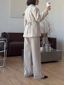 Women's Slim Fit Long Sleeve Jacket With Small Stand Collar And Front Button Design, Versatile For Daily Commute And Outings - Grey - View 3