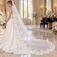 1pc Elegant Vintage Lace Bridal Veil With Metal Comb, Perfect For Vienna Cathedral & Church Weddings - Milky - View 4