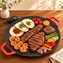 Round Non-Stick Electric Griddle With Adjustable Thermostat For Cooking And Grilling - US A Type Plug(110-127V) - View 1