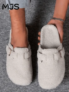 Herrars avslappnade retro slouchy tofflor med justerbar spänne, moderiktiga och bekväma slides för höst/vinter, flera färger tillgängliga - Vitt - Visa 2
