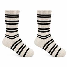 1 Pair Striped Winter Mid-Calf Socks, Thick & Comfortable Knitted Socks With Ribbed Cuff, Neutral Color, Suitable For Daily Wear - Multicolor - View 12