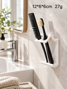 1Pc Wall-Mounted Toothbrush Holder With Storage Rack, Multifunctional Bathroom Organizer Easy Install Space Saving Shelf For Toothbrush Comb Makeup Brush, Bathroom Storage For Home Dorm, Wedding Graduation Gift, Bathroom Accessory Home Decor - Multicolor - View 4