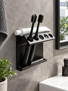 1Pc Wall-Mounted Toothbrush Holder With Storage Rack, Multifunctional Bathroom Organizer Easy Install Space Saving Shelf For Toothbrush Comb Makeup Brush, Bathroom Storage For Home Dorm, Wedding Graduation Gift, Bathroom Accessory Home Decor - Multicolor - View 2