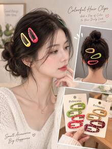 4PCS Cute Colorful Polka Dot Hollow Waterdrop Snap Hair Clips For Women, Dopamine Side Bangs Hairpins For Daily Styling - Multicolor - View 3