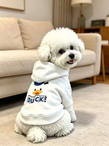 Cartoon Duck Letter Print Pet Hoodie White Casual Sweatshirt For Small Medium Dogs Cats Bichon Teddy Schnauzer Puppy Outfit - Multicolor - View 4