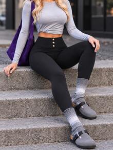 Women 200G Fleece Lined Thermal High Waisted Stirrup Winter Thick Warm Stretchy Tights, Soft Brushed Tummy Control Base Layer Pants Cold Weather Wear - Black - View 4