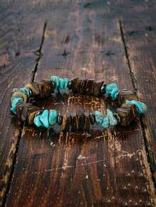 1Pc Rough Wood Chip Natural Stone Beaded Bracelet Vintage Elastic Stretch Wristband Men Bohemian Daily Wear Jewelry Gift - Irregular Beaded Bracelet - View 11