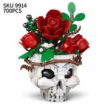 700+PCS Floral Skull Building Block Model, 4 Styles Available, Adult Botanical Skeleton Construction Set, Rose & Plant Skull Desktop Display Decor, Each Style Sold Separately - Skull Planter - View 13