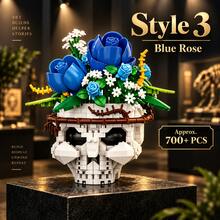 700+PCS Floral Skull Building Block Model, 4 Styles Available, Adult Botanical Skeleton Construction Set, Rose & Plant Skull Desktop Display Decor, Each Style Sold Separately - Skull Planter - View 5
