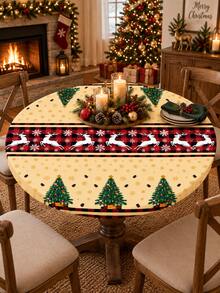 1 buah Taplak Meja Elastis Motif Pohon Natal dan Rusa, Taplak Meja Bundar & Persegi Motif Kotak-kotak Merah Krem dari Sutra Susu dengan Garis Tengah Motif Kepingan Salju, Dekorasi Meja Makan Pelindung Elastis Lembut untuk Makan Malam Natal, Pesta & Rumah Musim Dingin - MultiWarna - View 3