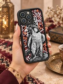 1pc Arabic Calligraphy Falcon Phone Case, Black & White Hand-Drawn Eagle Pattern With Red-Brown Geometric Design, Black Frame Full Coverage Shockproof Soft Protective Cover Compatible With IPhone 18 17 16 15 14 13 12 11/Pro/ProMax/X/XR/XS/XSMAX/7/8/PLUS And /Honor - Black - View 7