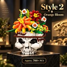 700+PCS Floral Skull Building Block Model, 4 Styles Available, Adult Botanical Skeleton Construction Set, Rose & Plant Skull Desktop Display Decor, Each Style Sold Separately - Skull Planter - View 10