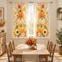 2pcs Autumn Harvest Pumpkin Maple Leaf Sunflower Pattern Printed Semi-Sheer Curtains, 90GSM Polyester Fiber Semi-Sheer Privacy Protection, Easy Installation, Quick Dry, Washable And Fade-Resistant, Lightweight Removable Curtains, Suitable For Home, Room, Kitchen And Other Partitions Or Decoration - Multicolor - View 9