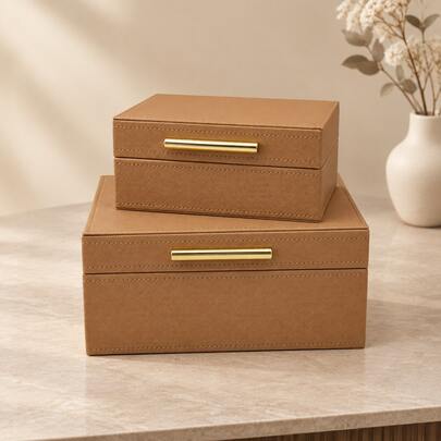 1 Set Caja de Joyas Hecha de Cuero Sintético con Costuras, Caja de Joyas de Gran Capacidad, Caja de Decoración de Habitación, Caja de Almacenamiento de Joyas Moderna para el Hogar, Cajas de Almacenamiento de Cuero Sintético Elegantes, Estuche Organizador de Joyas Moderno con Cierre Dorado para Tocador & Decoración del Hogar