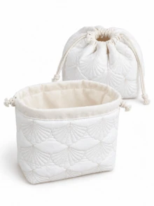 Quilted Drawstring Makeup Storage Bag, Shell Pattern Beauty Sponge And Powder Puff Organizer, Foldable Cosmetic Pouch For Hanging, Wall Mount, Vanity Table, Bedroom, Bathroom And Travel Use - Multicolor - View 4
