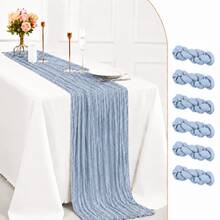 12 Pack Dusty Blue Cheesecloth Table Runner, 35 X 120 Inch Boho Gauze Table Runner, Soft Sheer Crinkle Wrinkled Table Runner, Reusable Washable Table Decor For Wedding Reception, Bridal Shower, Baby Shower, Party, Dining Table, Holiday, Home Decor - Gray-blue - View 34