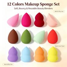 4Pcs Multicolor Makeup Sponge Kit With Sponge Holder, Teardrop Slant Cut Gourd Shapes, Wet Dry Foundation Blender, Soft Reusable Cosmetic Puff For Facial Makeup - Multicolor - View 2