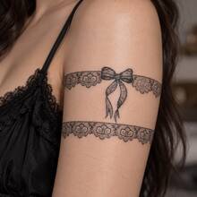 1pc Waterproof Anti-Rub PVC Realistic Tattoo Sticker, Bowknot Pattern, Suitable For Daily Wear - Grey - View 3